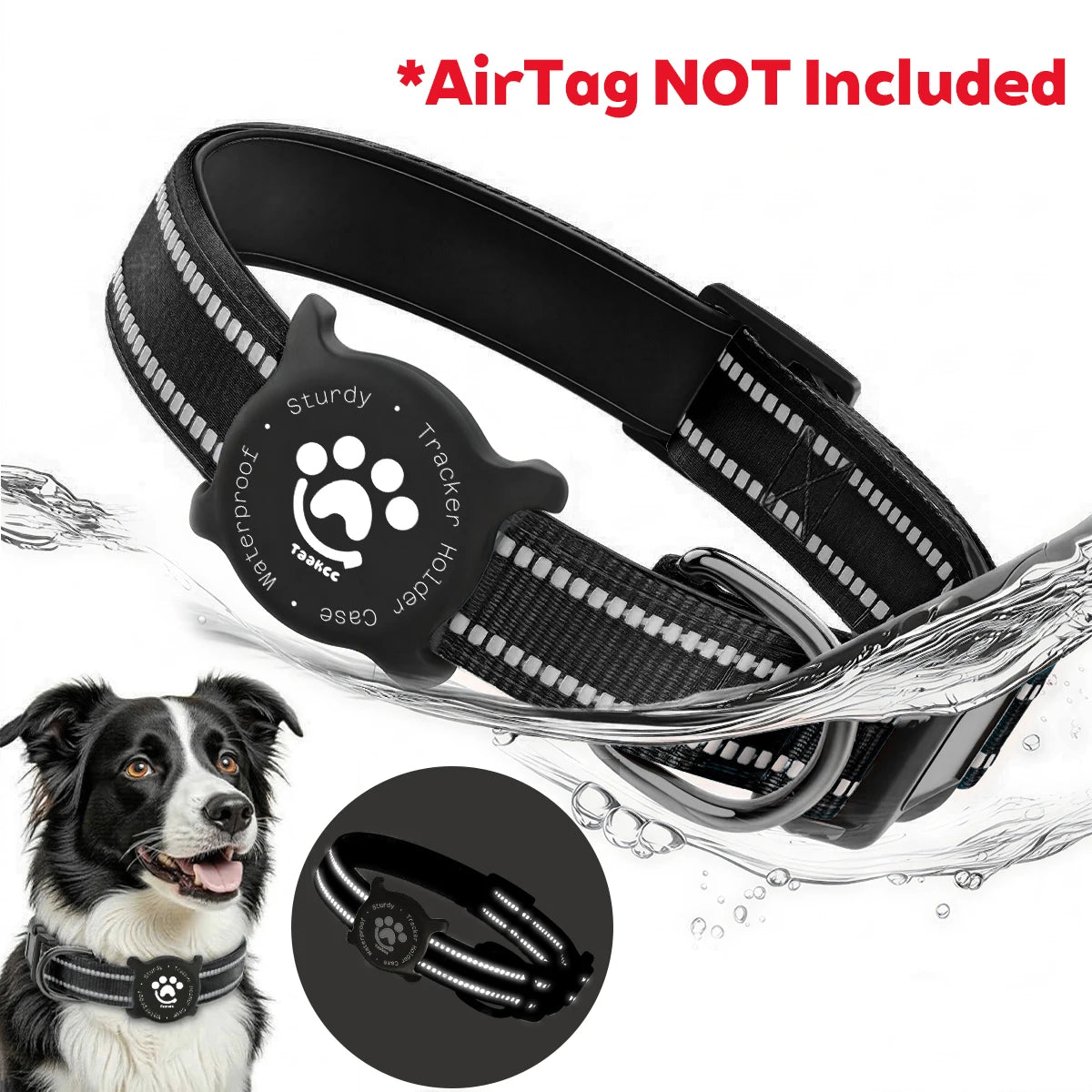 Reflective Dog Collar with Luminous Airtag Holder, Waterproof Soft Padded & Safety Buckle, Air Tag Tracker Case Collars