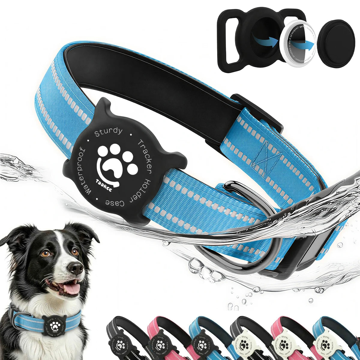 Reflective Dog Collar with Luminous Airtag Holder, Waterproof Soft Padded & Safety Buckle, Air Tag Tracker Case Collars
